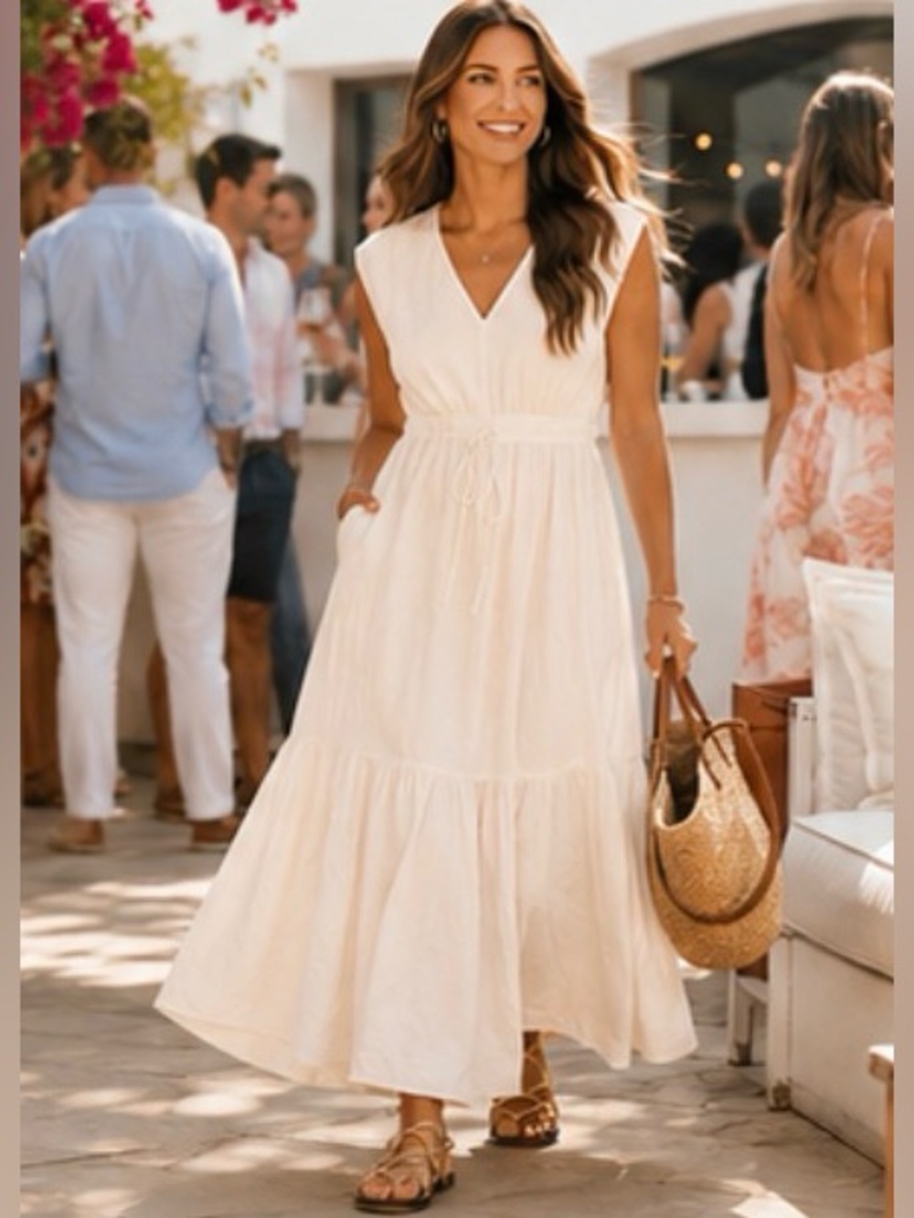 Xirena Rosalie Cream Maxi Dress Resort Wear Coastal Luxury Hamptons Chic  Size S